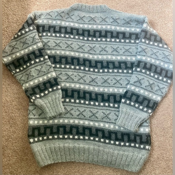 Unisex Alpaca Wool Sweater M/L Hand Knit Peru Alpakina Pullover Gray Black Cozy - Picture 6 of 14